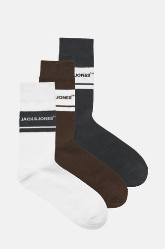 Meerkleurige sokkenmultipack van ACCESSORIES BY JACK & JONES, met effen patronen in wit, bruin en grijs.