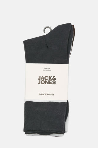 Multikleurige sokken van ACCESSORIES BY JACK & JONES, gebundeld met een papieren wikkel en een haak om op te hangen.
