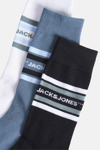 Meerkleurige sokken multipack van ACCESSORIES BY JACK & JONES, met strepenpatroon in wit, blauw en zwart.