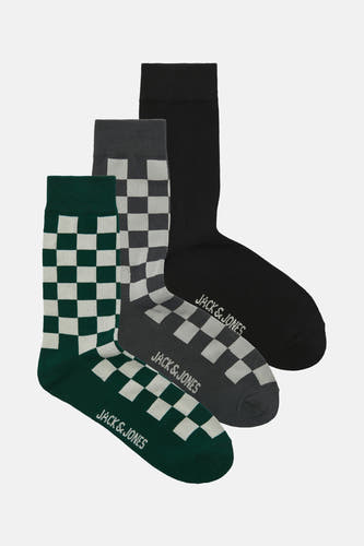 Multipack sokken van ACCESSORIES BY JACK & JONES met schaakbordpatroon in groen, grijs en zwart.