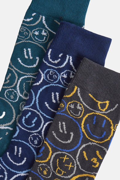 Multikleurige sokken van ACCESSORIES BY JACK & JONES, met een print van lachende gezichten.