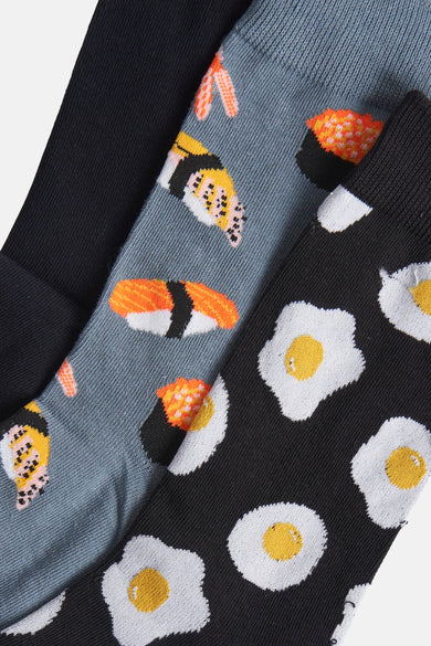 Multicolor sokken van ACCESSORIES BY JACK & JONES, met sushi en gebakken eieren patroon.