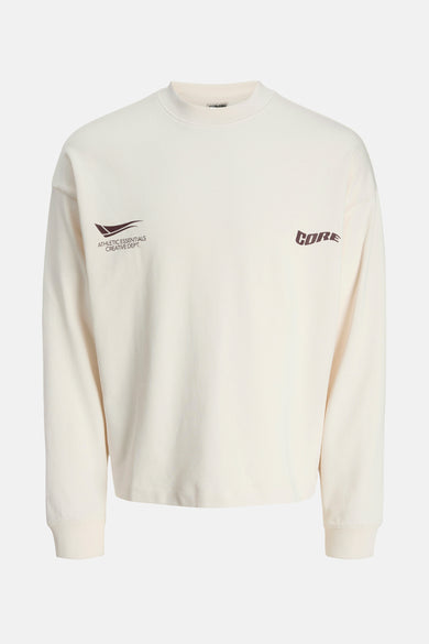 Gilet beige de CORE BY JACK & JONES avec des manches longues et du texte marron.