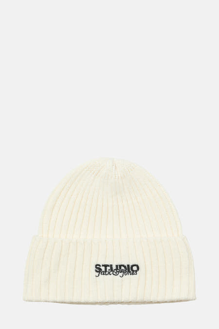 Casquette blanche d'ACCESSORIES BY JACK & JONES, avec des fines rayures et un logo de marque noir.