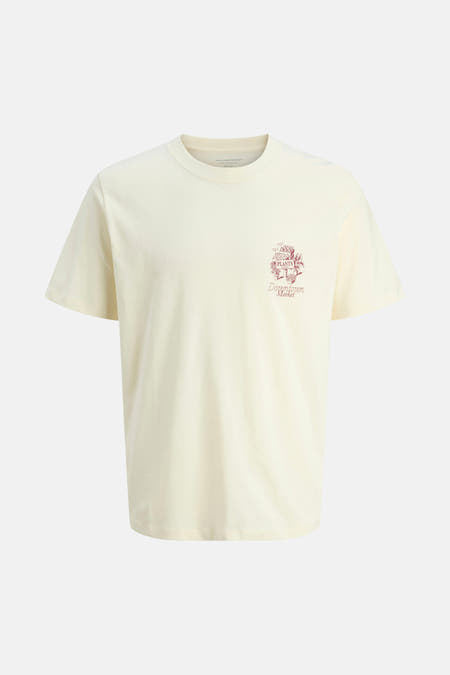 T-shirt beige à manches courtes d'ORIGINALS par JACK & JONES, avec une impression sur le dos.