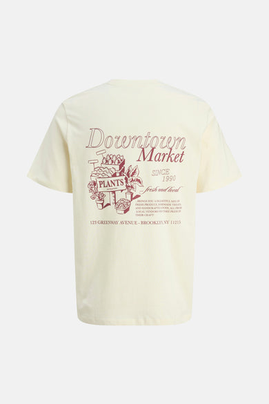 Beige T-shirt met korte mouwen van ORIGINALS by JACK & JONES, met print op de rug.
