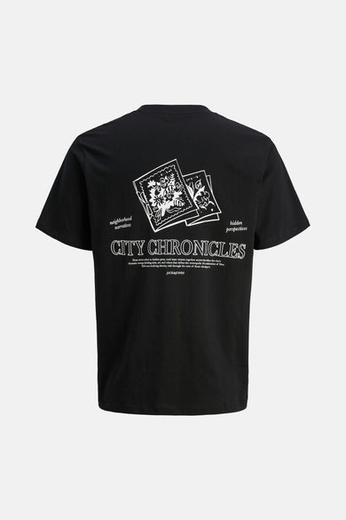T-shirt noir à manches courtes d'ORIGINALS BY JACK & JONES, avec une impression blanche sur le dos.