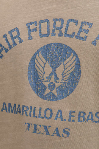Kaki T-shirt met korte mouwen van PREMIUM BLUE by JACK & JONES, met 'Air Force' tekst en logo.