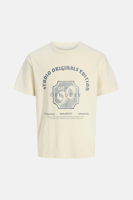 Ecru T-shirt met korte mouwen van ORIGINALS BY JACK & JONES, met vintage geïnspireerde print op de voorkant.
