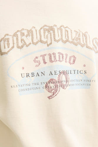 Beige sweater van ORIGINALS BY JACK & JONES met een vintage grafische print en ronde hals.