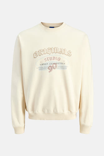 Beige sweater van ORIGINALS BY JACK & JONES, met print op de voorkant en ronde hals.
