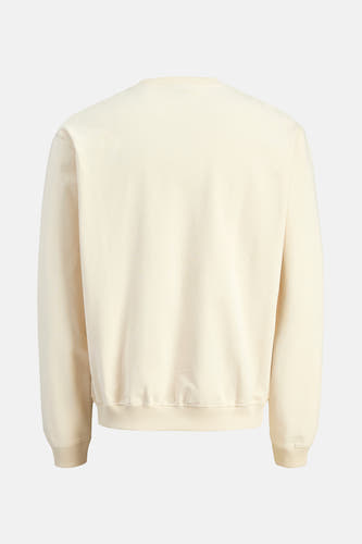 Beige sweater van ORIGINALS BY JACK & JONES, effen design met lange mouwen en ronde hals, rug aanzicht.
