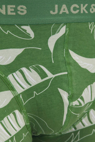 Groene boxershort van ACCESSORIES BY JACK & JONES, met bladerenpatroon en een elastische tailleband.