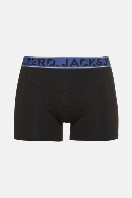 Zwarte boxershort van ACCESSORIES BY JACK & JONES, met een blauwe elastische tailleband met logo.