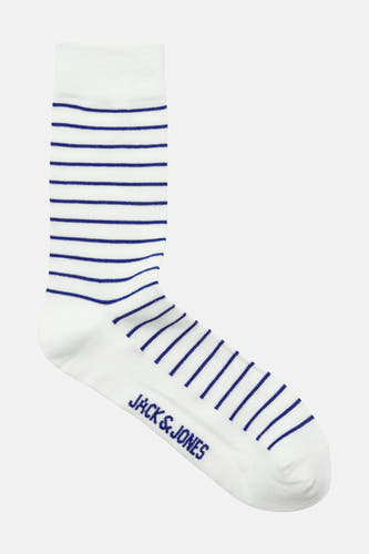 Chaussettes blanches d'ACCESSORIES BY JACK & JONES, avec des rayures bleues et le logo.
