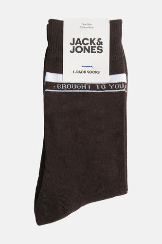 Bruine sokken van ACCESSORIES BY JACK & JONES, met witte streep en tekstprint, geribbelde textuur.