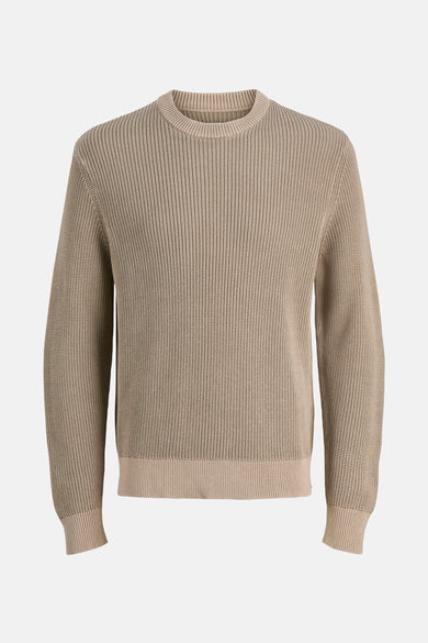 Gilet beige avec col rond de CORE BY JACK & JONES, à motif côtelé et manchettes ribcées.