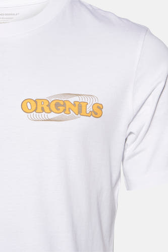Wit T-shirt met korte mouwen van ORIGINALS by JACK & JONES, met een retro grafische print op de borst.