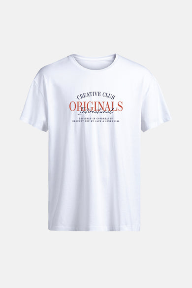 T-shirt blanc à manches courtes d'ORIGINALS par JACK & JONES, avec du texte imprimé sur l'avant.