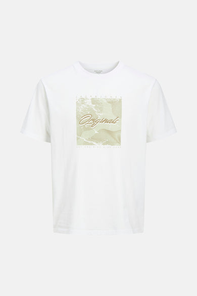 T-shirt blanc à manches courtes d'ORIGINALS par JACK & JONES, avec une impression graphique sur la partie avant.