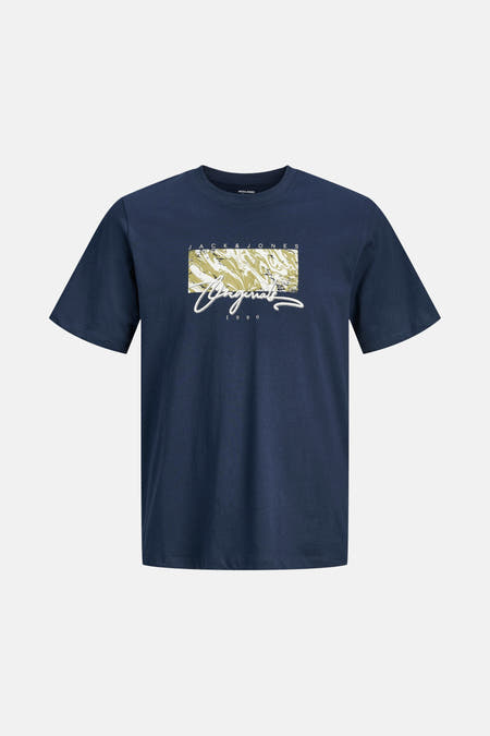 Blauw T-shirt met korte mouwen van ORIGINALS by JACK & JONES, met een grafische print op de voorkant.