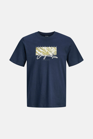 Blauw T-shirt met korte mouwen van ORIGINALS by JACK & JONES, met een grafische print op de voorkant.