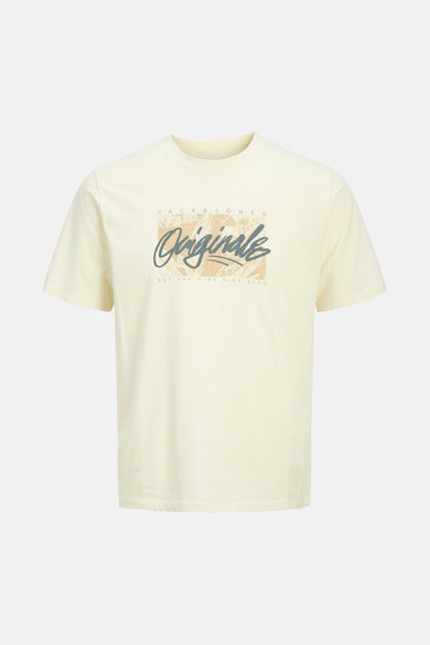 Ecru T-shirt met korte mouwen van ORIGINALS by JACK & JONES, met grafische print op de borst.
