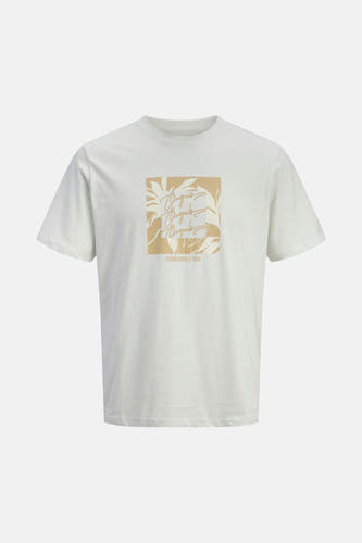 T-shirt écru à manches courtes d'ORIGINALS BY JACK & JONES, avec un imprimé carré beige et des motifs végétaux.