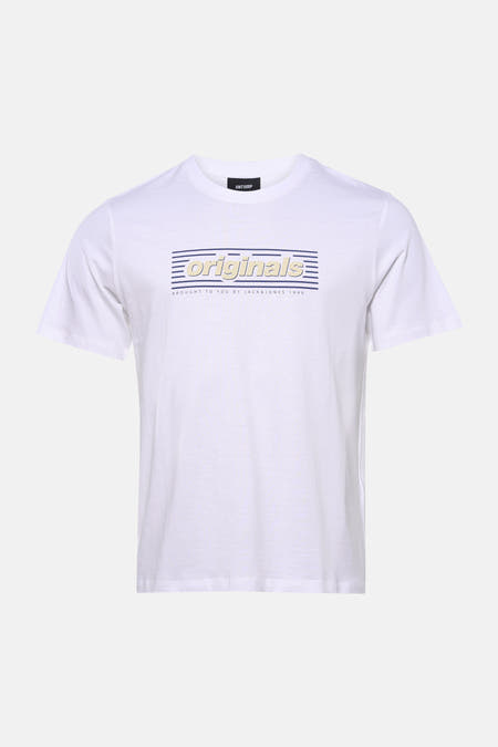 Wit T-shirt met korte mouwen van ORIGINALS BY JACK & JONES, met een tekstprint op de borst.