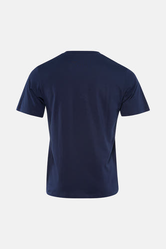 Blauw T-shirt met korte mouwen van ORIGINALS BY JACK & JONES, achterkant weergegeven op een witte achtergrond.
