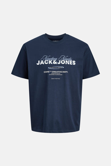 Blauw T-shirt met korte mouwen van CORE by JACK & JONES, met een grafische print op de voorkant.