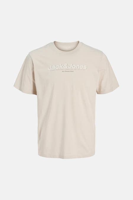 Beige T-shirt met korte mouwen van CORE by JACK & JONES, met een grafische print op de borst.