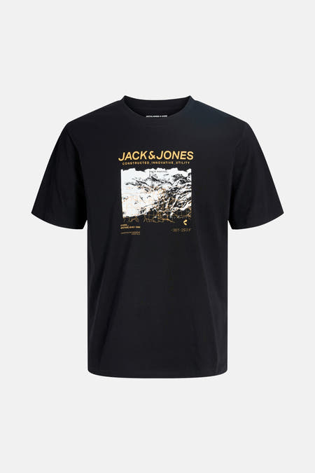 Zwart T-shirt van CORE BY JACK & JONES met een grafische print op de voorkant.
