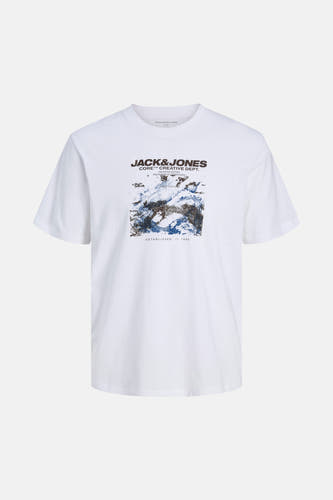 Wit T-shirt met korte mouwen van CORE by JACK & JONES, met grafische print op de voorkant.
