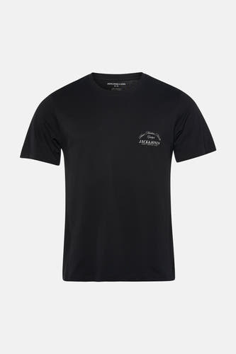 Zwart T-shirt met korte mouwen van CORE BY JACK & JONES, met kleine logo-opdruk op de borst.

