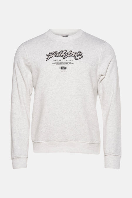 Grijze sweater van CORE by JACK & JONES met een grafische print op de borst.
