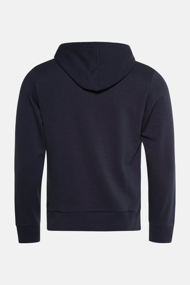 Gilet bleu avec capuche de CORE BY JACK & JONES, dos visible, tissu lisse.
