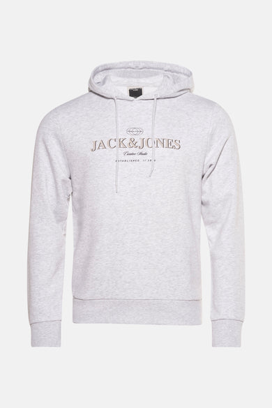 Grijze sweater met kap van CORE by JACK & JONES, met lange mouwen en logoprint.