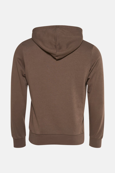 Bruine sweater met kap van CORE BY JACK & JONES, rugaanzicht, effen kleur en lange mouwen.