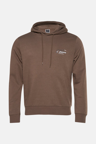 Bruine sweater met kap van CORE by JACK & JONES, met logo op de borst.