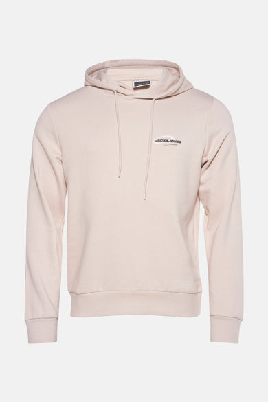 Beige sweater met capuchon van CORE by JACK & JONES, met trekkoorden en een klein logo op de borst.