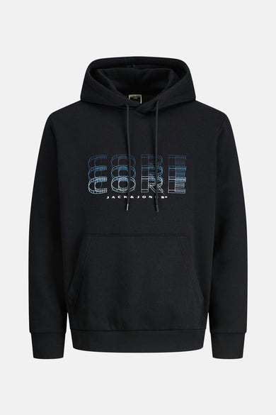 Hoodie noir de CORE par JACK & JONES avec imprimé 'CORE' et poche kangourou.