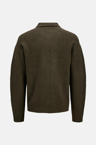 Bruin gilet van PREMIUM BLUE by JACK & JONES, met lange mouwen en een gemêleerde textuur, gezien vanaf de achterkant.

