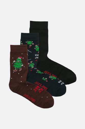 Meerkleurige sokken van ACCESSORIES BY JACK & JONES, met kerstboommotieven en effen zwart.