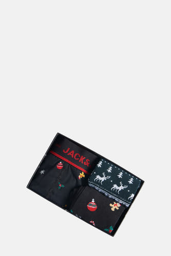 Zwart ondergoed van ACCESSORIES BY JACK & JONES, met kerstthema in een doos.