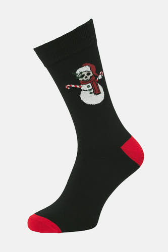 Zwarte sokken van ACCESSORIES BY JACK & JONES met rode details en een geborduurde kerstskelet-sneeuwman.