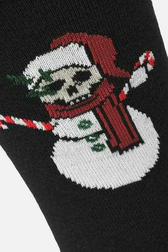 Zwarte sokken van ACCESSORIES BY JACK & JONES met grafische sneeuwman print met een doodshoofd.
