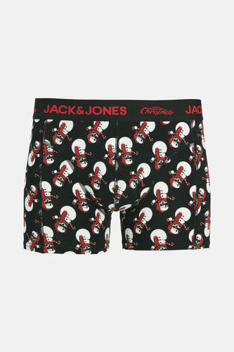 Zwarte boxershorts van ACCESSORIES BY JACK & JONES met een kerstachtig motief van sneeuwpoppen en zuurstokken.