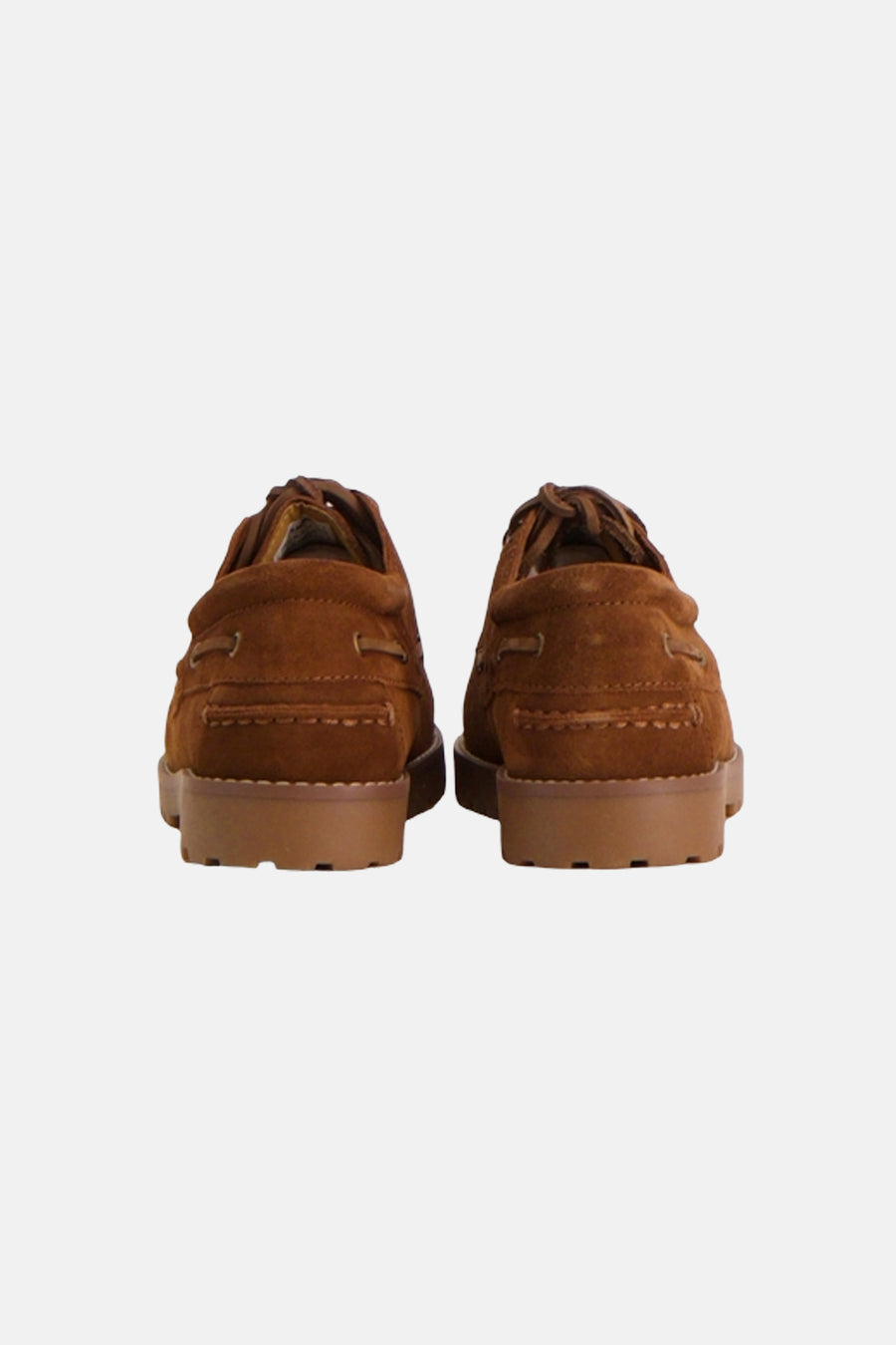 Bruine suède schoenen van ACCESSORIES BY JACK & JONES in mocassin-stijl met robuuste bruine zolen, achteraanzicht.