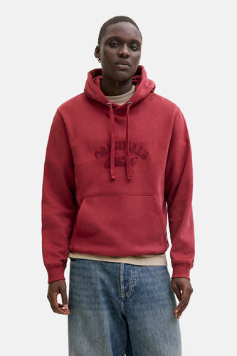 Rode sweater met kap van ORIGINALS BY JACK & JONES, met trekkoorden en een buidelzak.